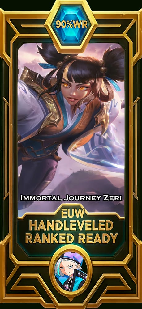 Immourtal Journey Zeri LoL smurf account EUW 90% win rate — MasterCloneSmurfs