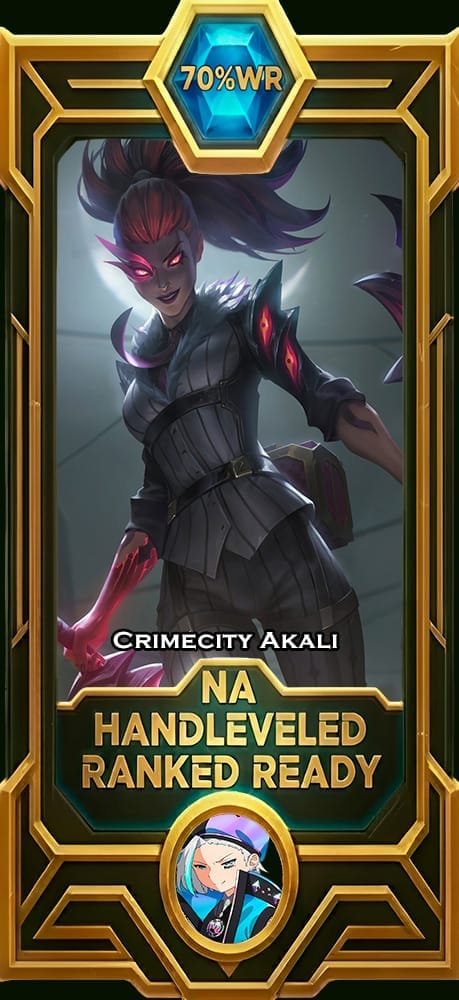 Crime City Nightmare Akali LoL smurf account NA 70% win rate — MasterCloneSmurfs